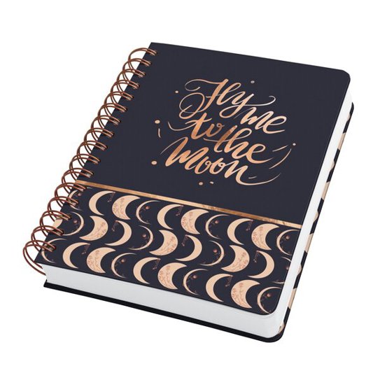 SIGEL Spiral-Notizbuch Jolie - Moonlight Melody - Punktkariert (Dot-Lineatur) - 120 g/m² - A5 - Schwarz, Beige, Apricot - Hardcover - 240 Seiten - FSC-zertifiziert