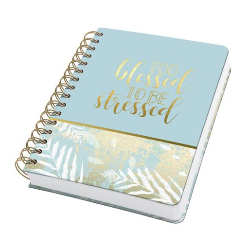 SIGEL Spiral-Notizbuch Jolie - Heavenly Leaves - Punktkariert (Dot-Lineatur) - 120 g/m² - A5 - Hellblau - Weiß - Gold - Hardcover - 240 Seiten - FSC-zertifiziert