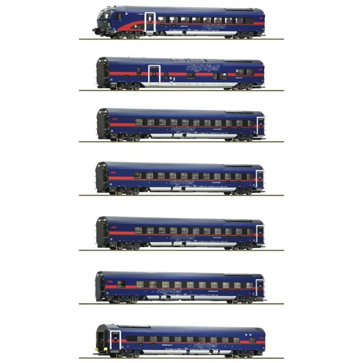 Roco H0 Modelleisenbahn 7er-Set Nightjet der ÖBB (5500004) - Hochwertige Eisenbahnmodelle